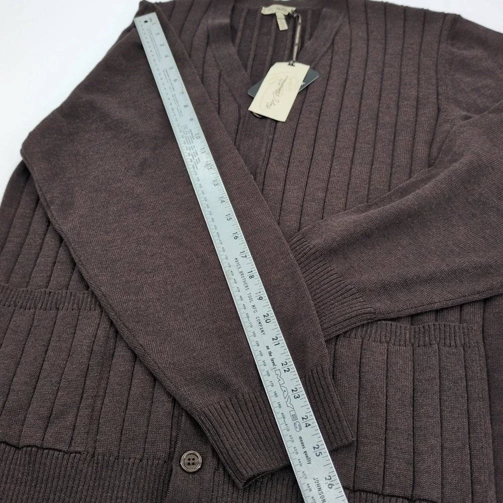 Enzo Mantovani Men XXL Cardigan Sweater Brown Ribbed Knit V-Neck Button Italy